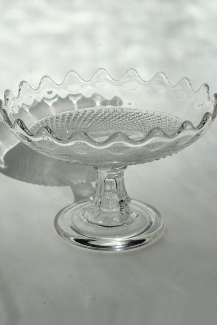 photo of EAPG diamond point band pattern glass compote bowl, 1800s antique pressed glass #1