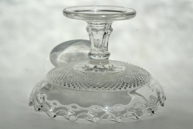 photo of EAPG diamond point band pattern glass compote bowl, 1800s antique pressed glass #6