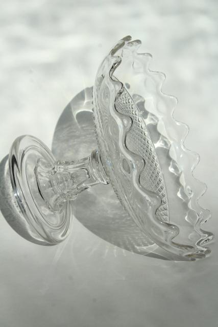 photo of EAPG diamond point band pattern glass compote bowl, 1800s antique pressed glass #7