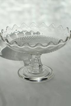 catalog photo of EAPG diamond point band pattern glass compote bowl, 1800s antique pressed glass