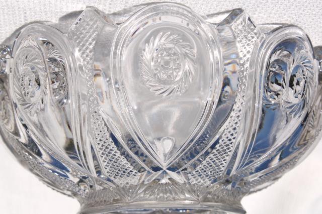 photo of EAPG early 1900s vintage pressed glass bowl, peacock feather or circular saw pattern #4