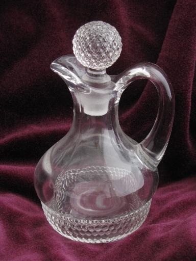 photo of EAPG glass cruet bottle, blown and pressed tiny bubble dewdrop pattern #1