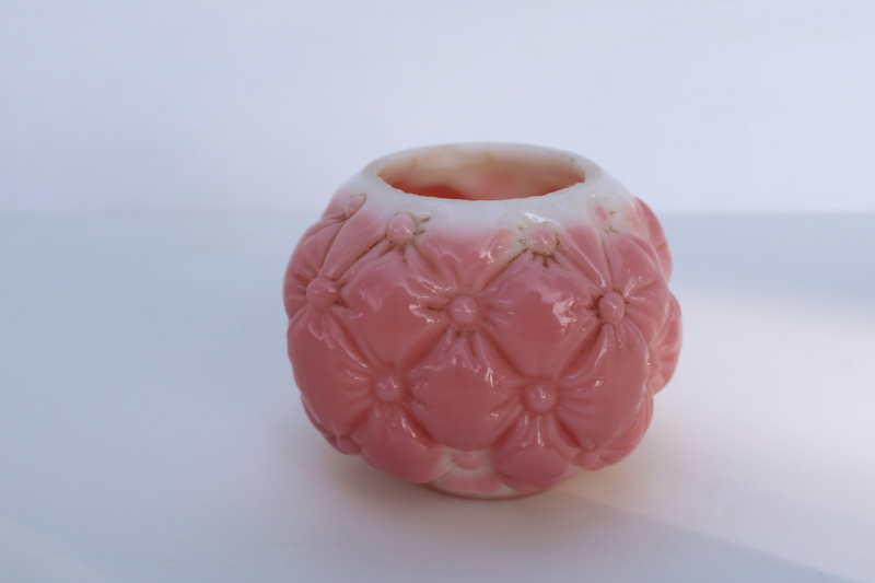 photo of EAPG glass rose pink opaline shaker jar or toothpick holder, quilted diamond pattern  #1