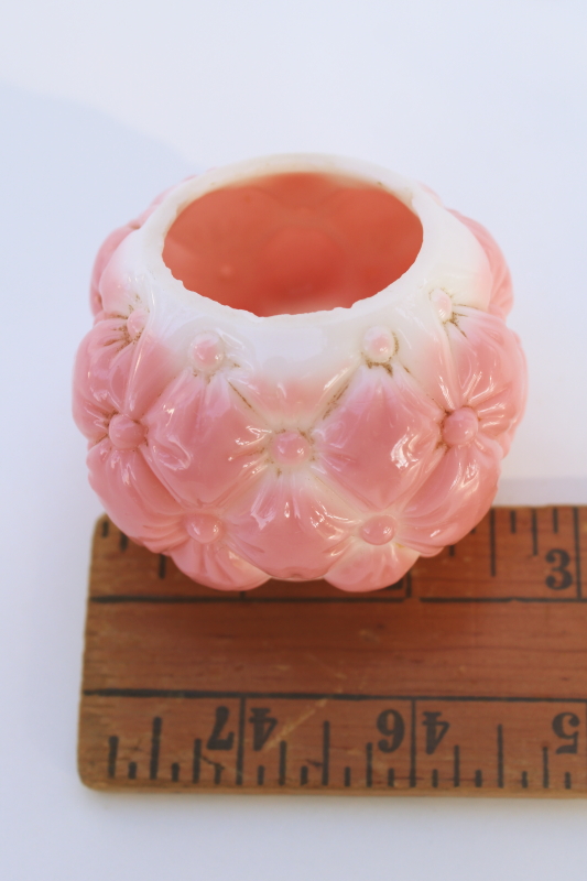 photo of EAPG glass rose pink opaline shaker jar or toothpick holder, quilted diamond pattern  #4