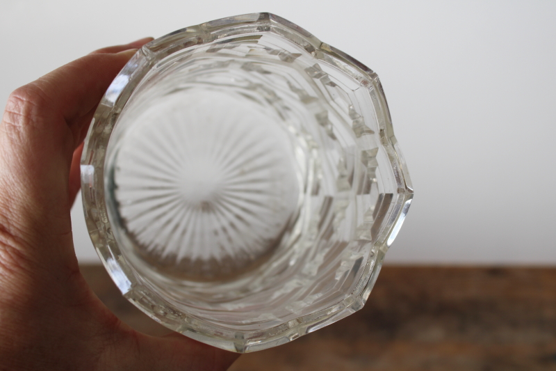 photo of EAPG hexagon bullseye jar or vase, hexies pattern pressed glass 1890s antique #4