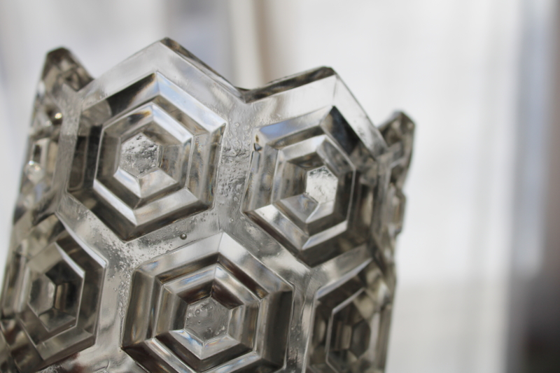 photo of EAPG hexagon bullseye jar or vase, hexies pattern pressed glass 1890s antique #5