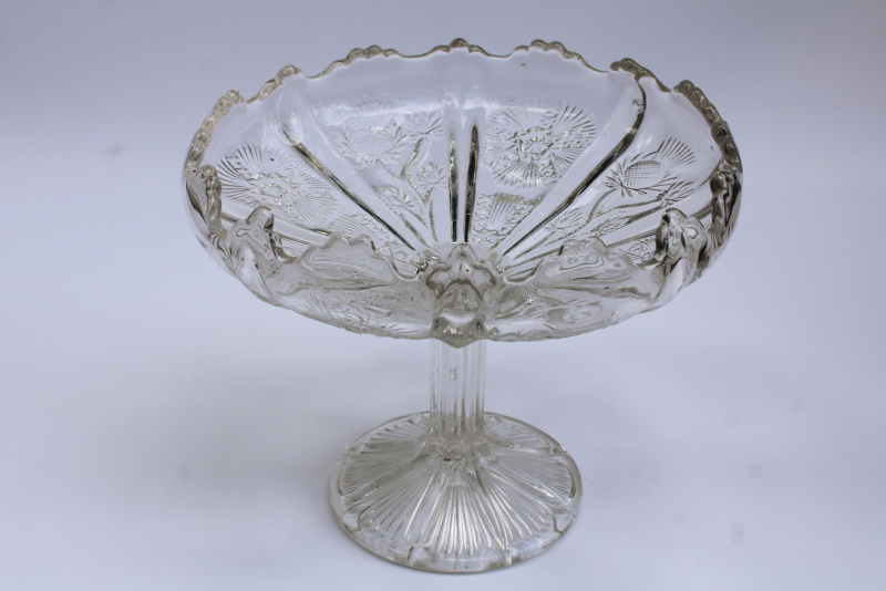 photo of EAPG paneled thistle pattern antique glass compote, early 1900s vintage pressed glass  #1