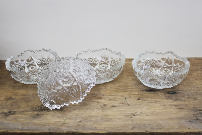 photo of EAPG pressed glass berry bowls or dessert dishes, McKee sawtooth edge pattern #1