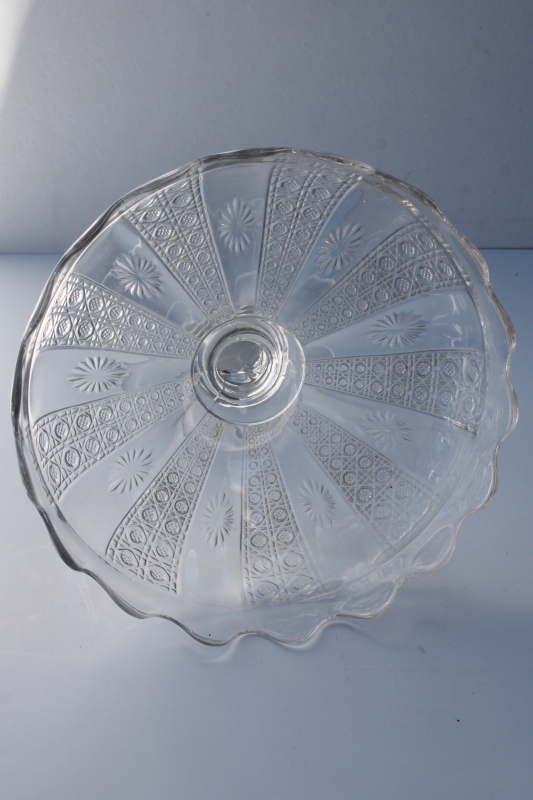 photo of EAPG pressed glass compote, paneled cane w/ star flower, scalloped edge fruit bowl #5