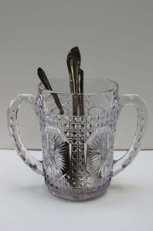 photo of EAPG pressed glass spooner, cane & star pattern glass, turn of the century vintage #2