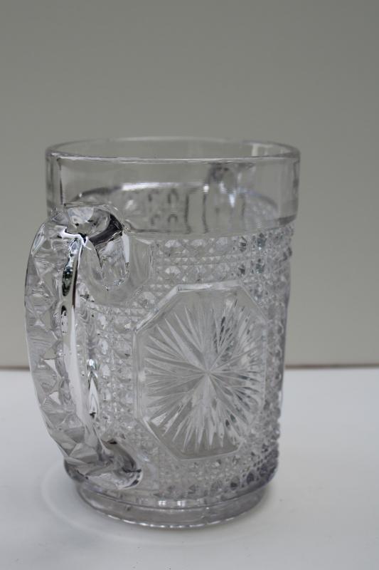 photo of EAPG pressed glass spooner, cane & star pattern glass, turn of the century vintage #3