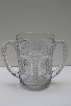 catalog photo of EAPG pressed glass spooner, cane & star pattern glass, turn of the century vintage