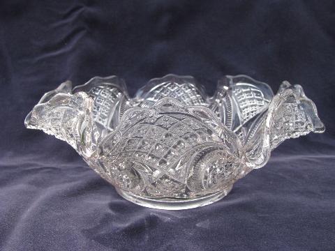 photo of EAPG sandwich pattern vintage pressed glass bowl w/ ruffled edge #1