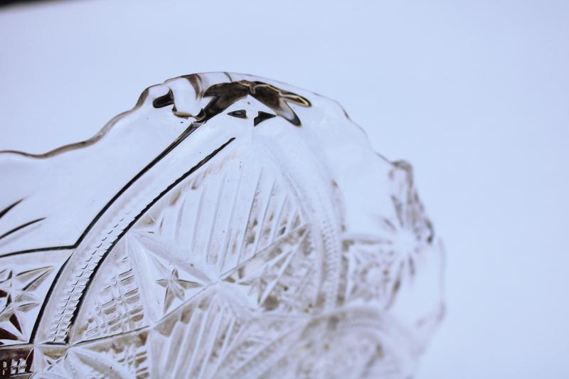 photo of EAPG turn of the century vintage pressed glass cake stand, stars & bars pattern #5