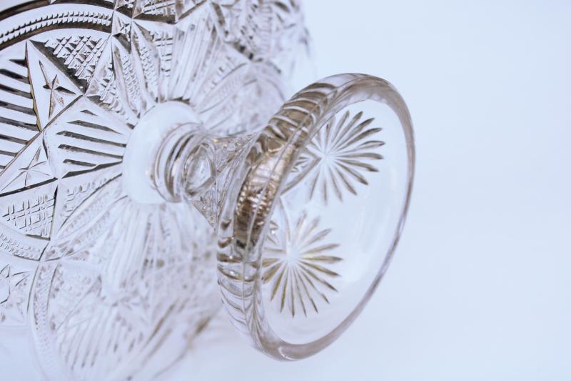 photo of EAPG turn of the century vintage pressed glass cake stand, stars & bars pattern #6