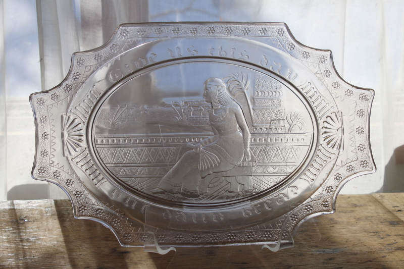 photo of EAPG vintage Daily Bread plate, Cleopatra in Egypt pattern pressed glass serving tray #1