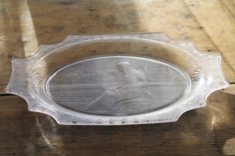 photo of EAPG vintage Daily Bread plate, Cleopatra in Egypt pattern pressed glass serving tray #3