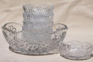 catalog photo of EAPG vintage Imperial glass sawtooth hobstar & flower dessert dishes set, berry fruit bowls