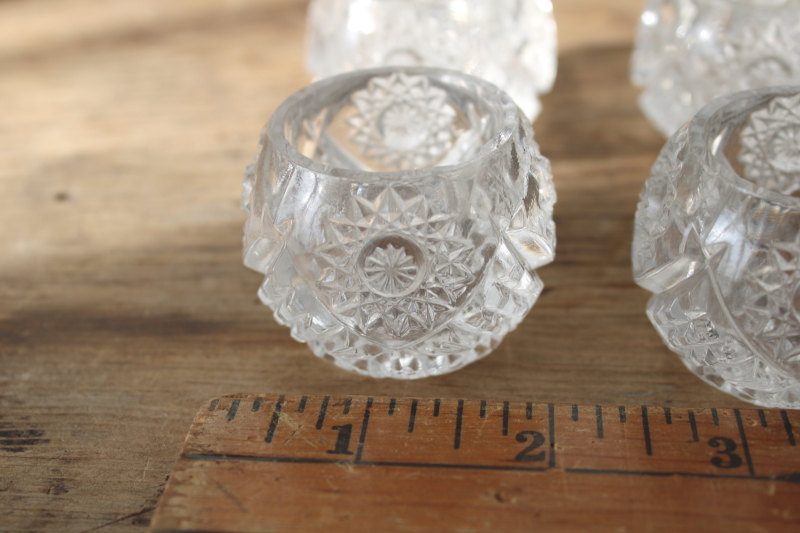 photo of EAPG vintage glass salt cellars, set of 6 fancy pressed glass salt dip dishes hobstar pattern  #2