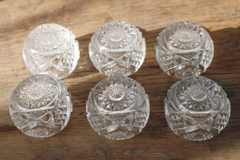 photo of EAPG vintage glass salt cellars, set of 6 fancy pressed glass salt dip dishes hobstar pattern  #4