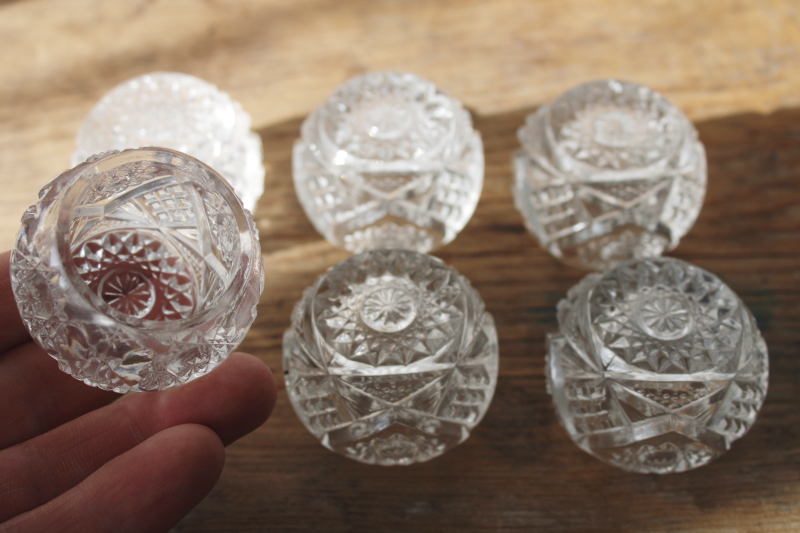photo of EAPG vintage glass salt cellars, set of 6 fancy pressed glass salt dip dishes hobstar pattern  #5