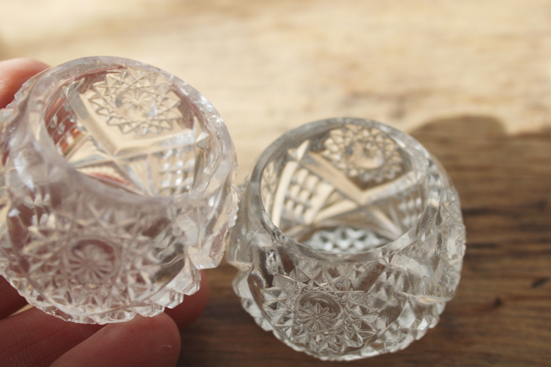 photo of EAPG vintage glass salt cellars, set of 6 fancy pressed glass salt dip dishes hobstar pattern  #6