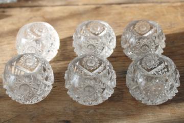 catalog photo of EAPG vintage glass salt cellars, set of 6 fancy pressed glass salt dip dishes hobstar pattern 
