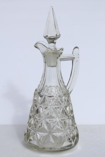 photo of EAPG vintage pattern glass cruet bottles, heavy old glass pitchers, antique Fostoria jug #2