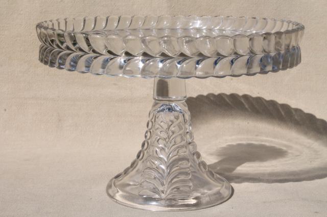 photo of EAPG vintage pressed glass cake stand, Adams feather plume pattern glass #1