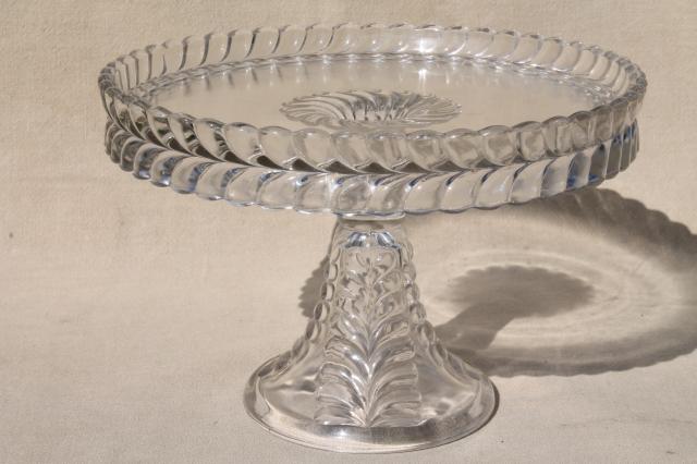 photo of EAPG vintage pressed glass cake stand, Adams feather plume pattern glass #2