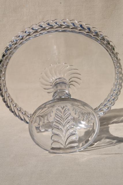 photo of EAPG vintage pressed glass cake stand, Adams feather plume pattern glass #7