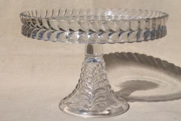 catalog photo of EAPG vintage pressed glass cake stand, Adams feather plume pattern glass