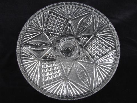 photo of EAPG vintage pressed glass cake stand, star & fan pattern #2