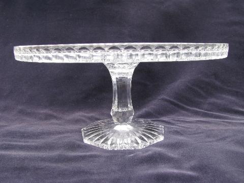 photo of EAPG vintage pressed glass cake stand, star & fan pattern #3