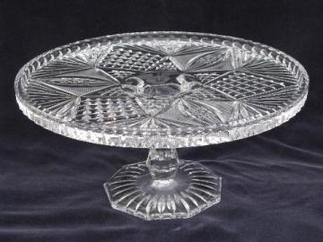 catalog photo of EAPG vintage pressed glass cake stand, star & fan pattern