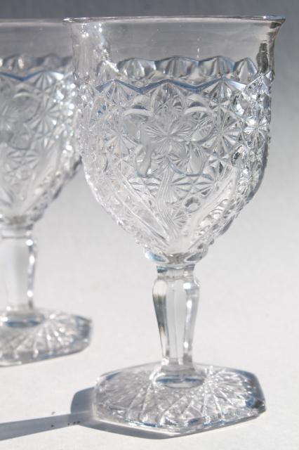 photo of EAPG vintage pressed glass water goblets, daisy & button with narcissus pattern #2