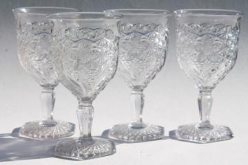 catalog photo of EAPG vintage pressed glass water goblets, daisy & button with narcissus pattern