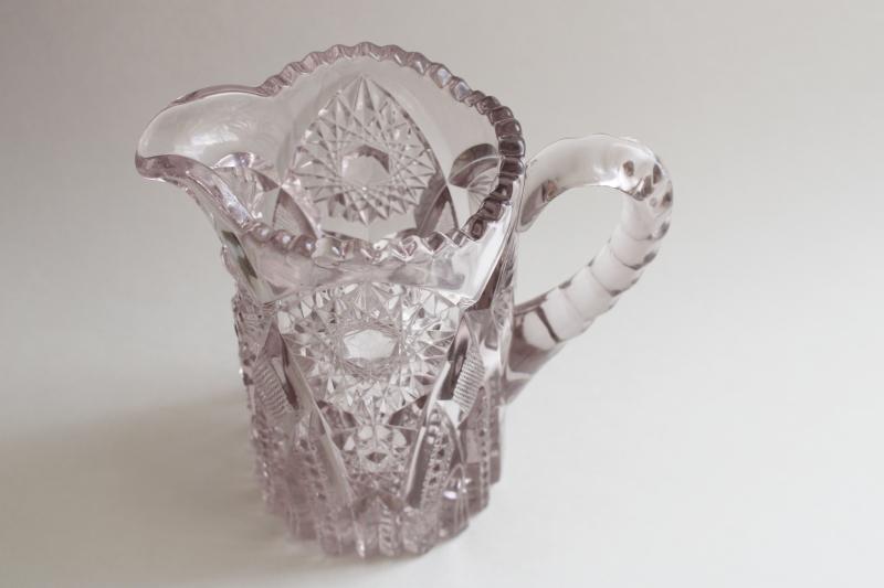 photo of EAPG vintage sun purple glass pitcher Krystal hobstar pattern pressed glass #2