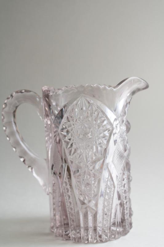 photo of EAPG vintage sun purple glass pitcher Krystal hobstar pattern pressed glass #4