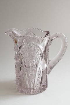 catalog photo of EAPG vintage sun purple glass pitcher Krystal hobstar pattern pressed glass