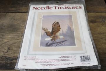 catalog photo of Eagle at Twilight sealed cross stitch kit, color art painted fabric canvas & floss