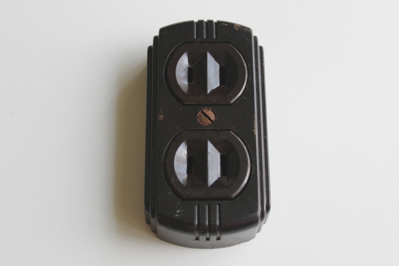 photo of Eagle bakelite surface mount double receptacle, mid century vintage electrical outlet  #1