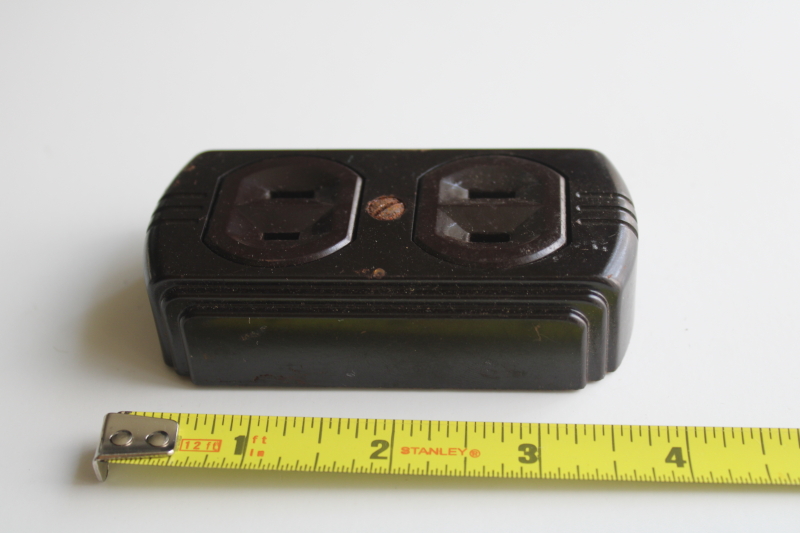 photo of Eagle bakelite surface mount double receptacle, mid century vintage electrical outlet  #3