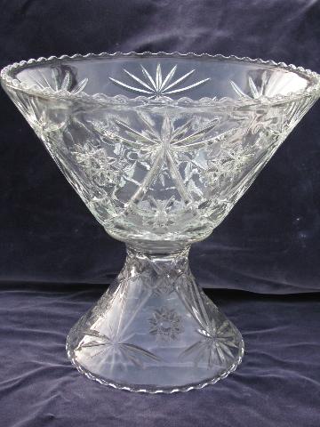 photo of Early American Prescut pattern, vintage pressed glass punch bowl & cups set #2