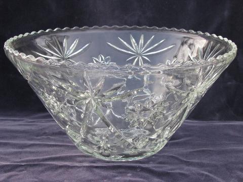 photo of Early American Prescut pattern, vintage pressed glass punch bowl & cups set #3