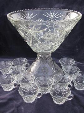 catalog photo of Early American Prescut pattern, vintage pressed glass punch bowl & cups set