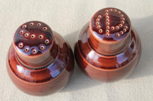 photo of Early Califoria Vernonware pottery, vintage brown vegetable bowl, S&P shakers #5