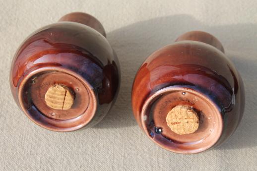 photo of Early Califoria Vernonware pottery, vintage brown vegetable bowl, S&P shakers #6