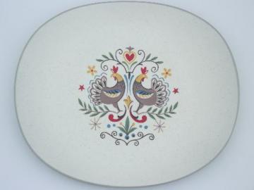 catalog photo of Early Morn folk art rooster vintage Harker stoneware serving platter