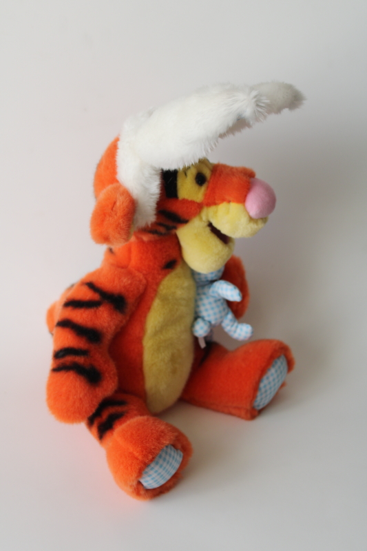 photo of Easter Tigger Disney Store plush 11 inches tall, rabbit ears Tigger w/ blue gingham stuffed bunny  #3